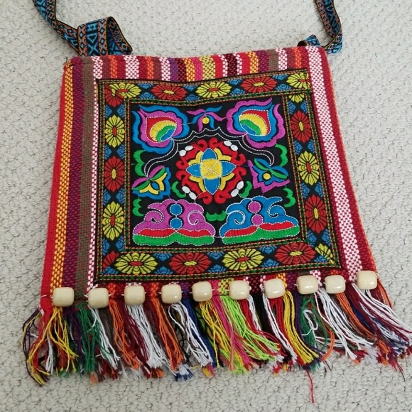 Womens Ethnic Embroidered Beaded Fabric Crossbody - Picture 4 of 5